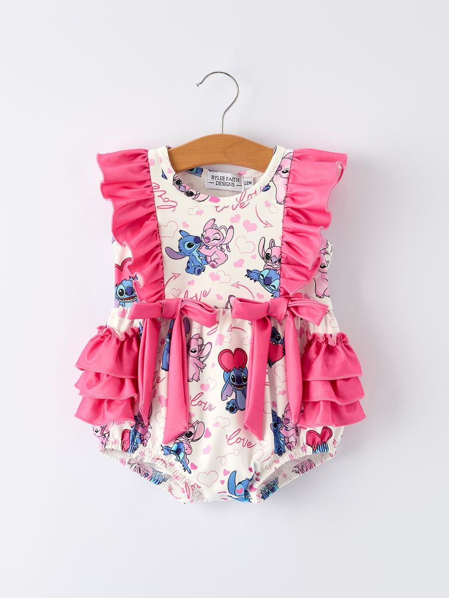 Christmas Characters Love Print Ruffled Baby Romper