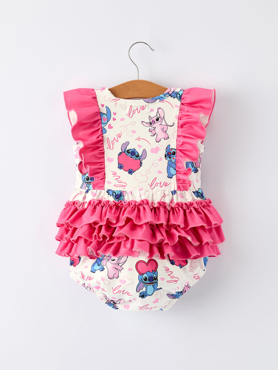 Christmas Characters Love Print Ruffled Baby Romper