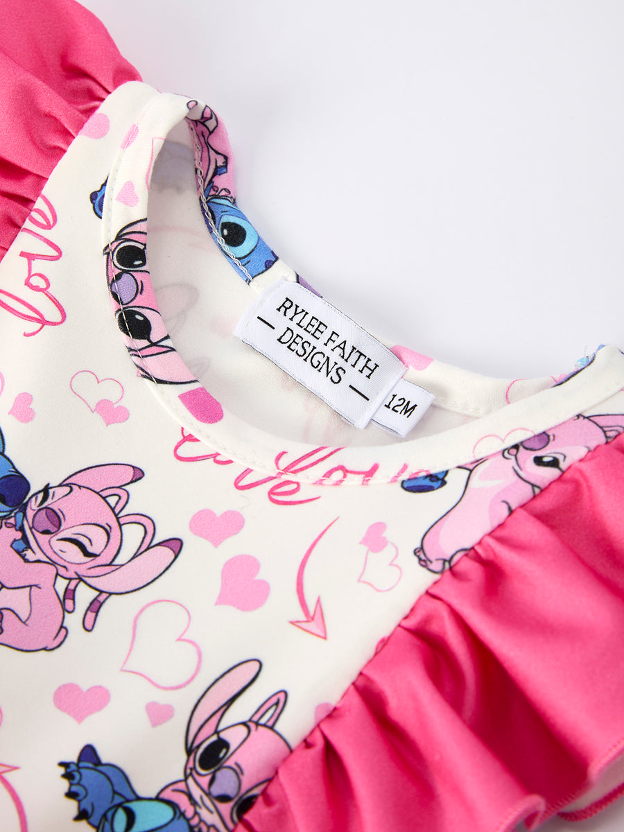 Christmas Characters Love Print Ruffled Baby Romper