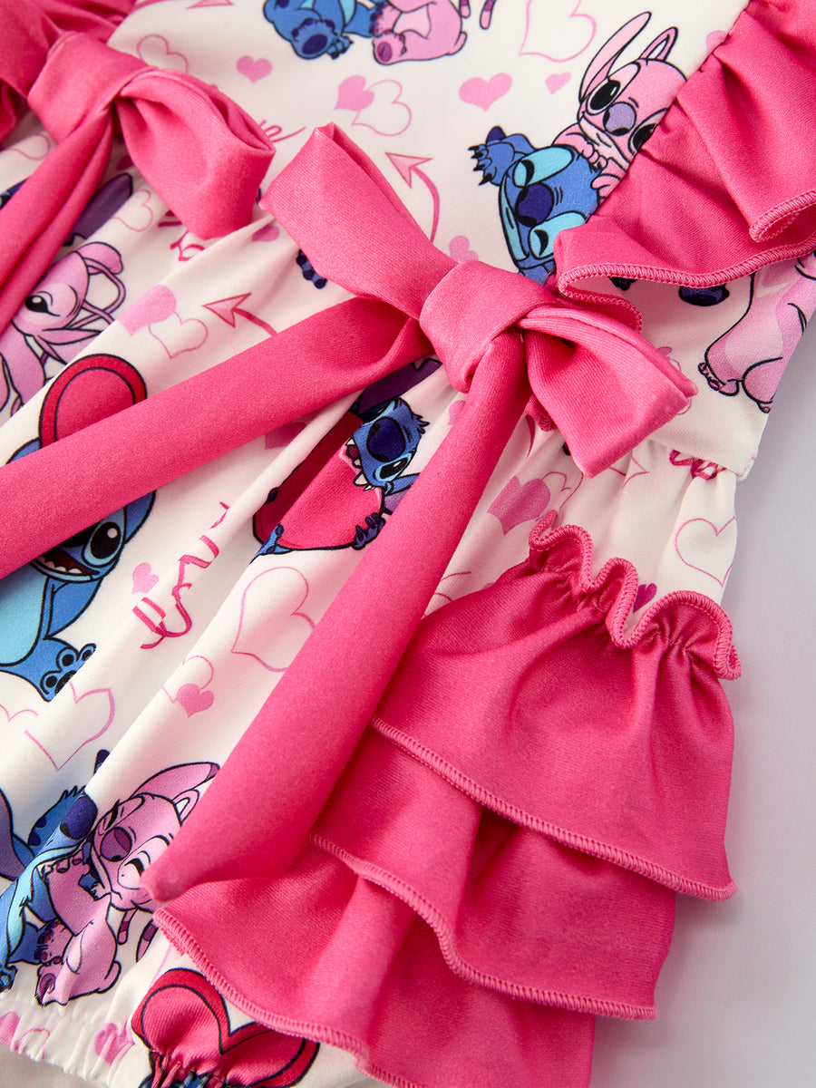 Christmas Characters Love Print Ruffled Baby Romper