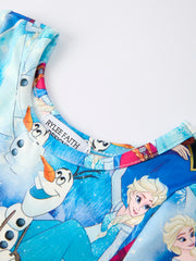 Blue Christmas Character Print Party Dress