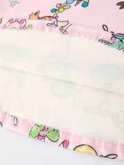 Pink Christmas Character Print Long Sleeve Girls Dress