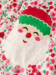 Christmas Santa Applique Girls Floral Long Sleeve Set