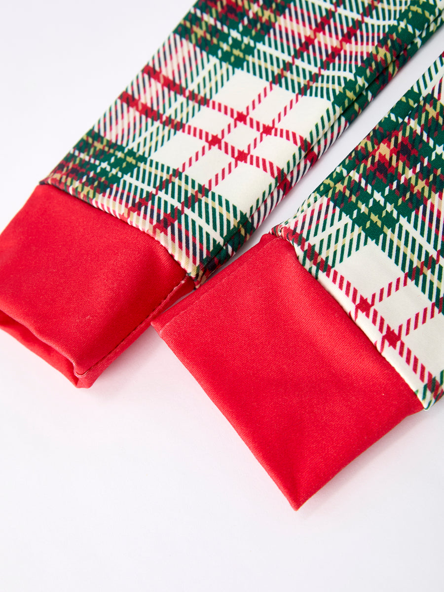 Mommy & Me Christmas Plaid Girls Pajamas Set with Long Sleeves and Red Cuffs