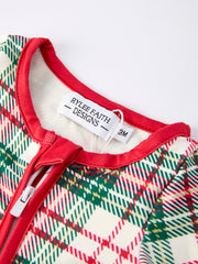 Christmas Plaid Baby Girls Romper with Long Sleeves and Red Cuffs