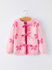 Pink Baby Bow Ribbon Ties Sweater Cardigan