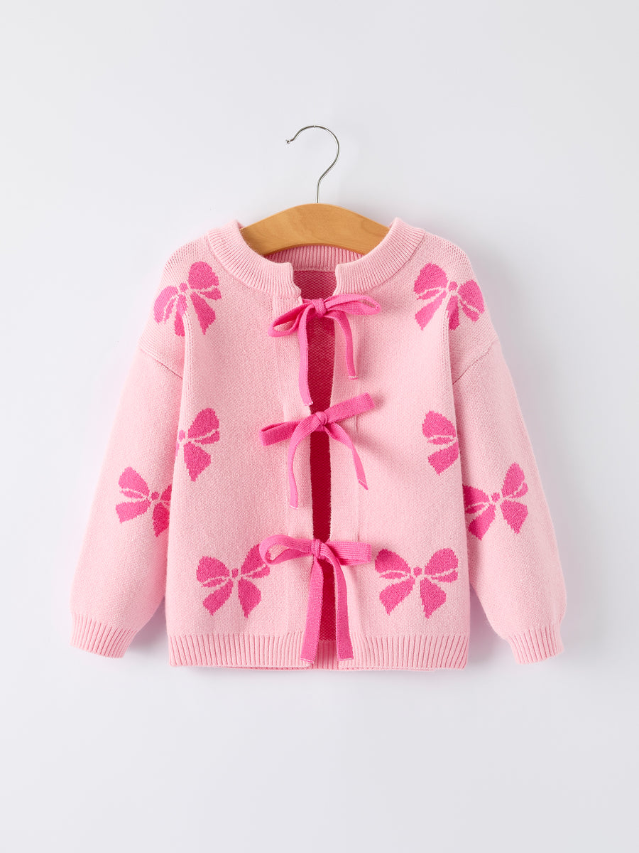 Pink Baby Bow Ribbon Ties Sweater Cardigan