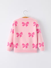 Pink Baby Bow Ribbon Ties Sweater Cardigan