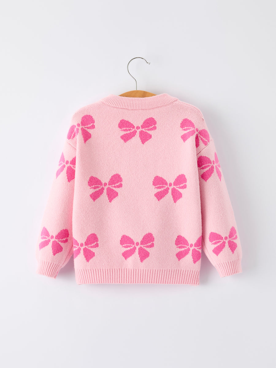 Pink Baby Bow Ribbon Ties Sweater Cardigan
