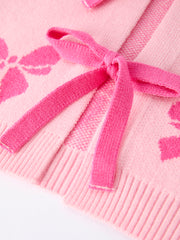 Pink Baby Bow Ribbon Ties Sweater Cardigan