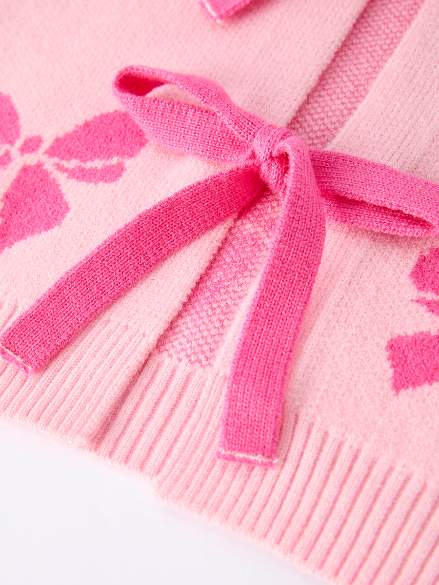 Pink Baby Bow Ribbon Ties Sweater Cardigan
