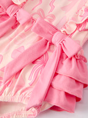 Girls Pink Bow Print Long Sleeves Romper