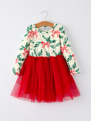 PREORDER Red Tulle Skirt Christmas Tutu Dress and Holly Print