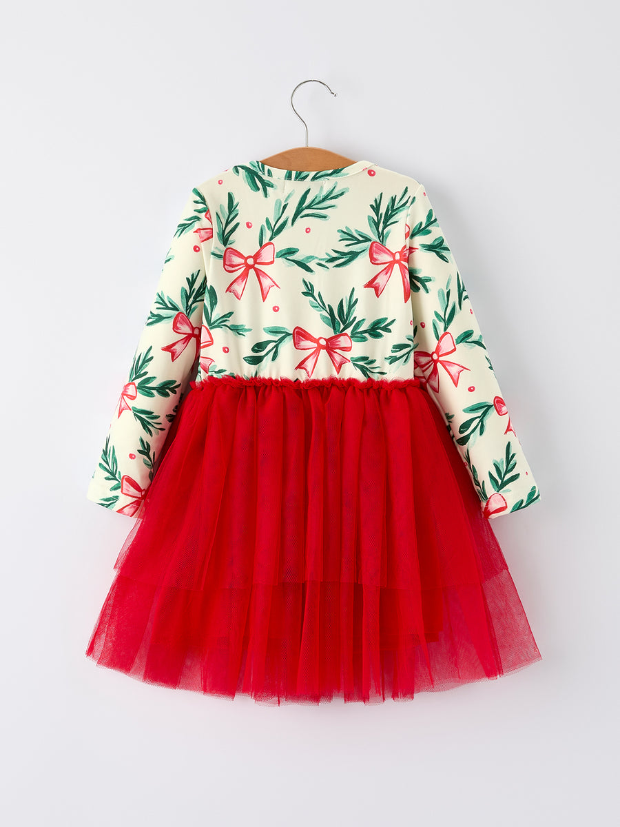 PREORDER Red Tulle Skirt Christmas Tutu Dress and Holly Print
