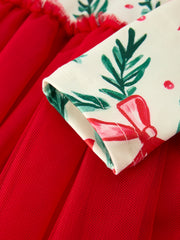 PREORDER Red Tulle Skirt Christmas Tutu Dress and Holly Print