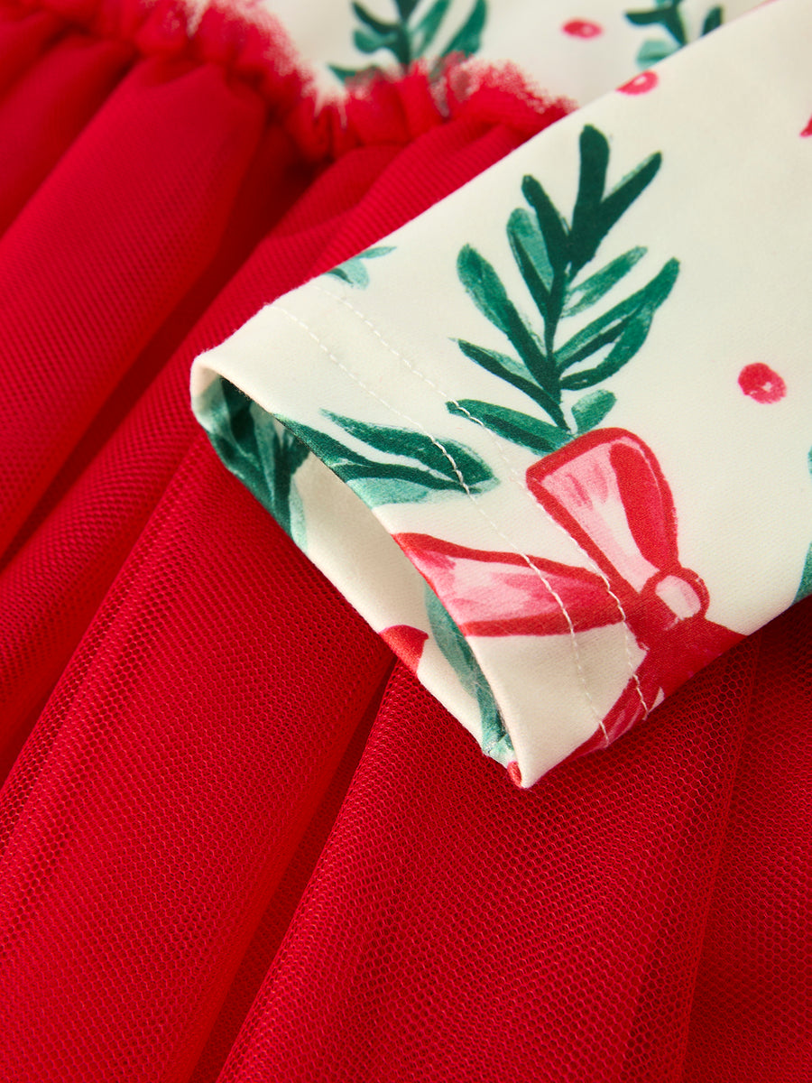 PREORDER Red Tulle Skirt Christmas Tutu Dress and Holly Print