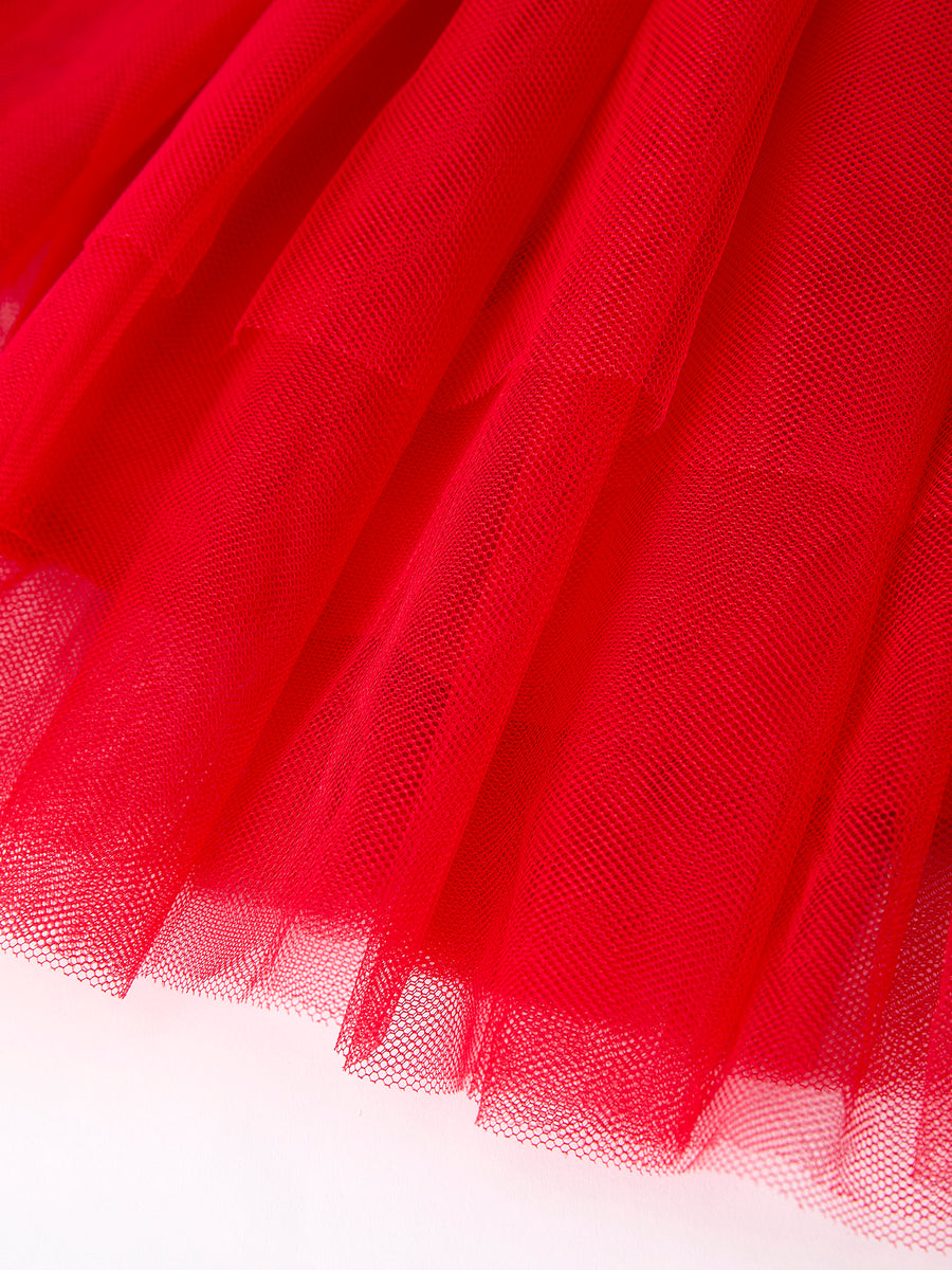 PREORDER Red Tulle Skirt Christmas Tutu Dress and Holly Print