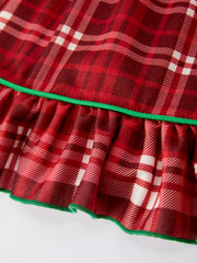 Girls Christmas Plaid Dress with tree Applique and Ruffle Details