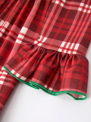 Girls Christmas Plaid Dress with tree Applique and Ruffle Details
