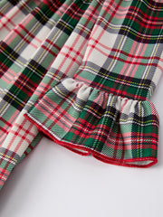 Girls Christmas Plaid Dress with Santa Applique and Ruffle Details
