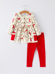 Christmas Lights Print Baby Girl Outfit Set with Lace pocket