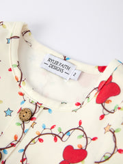 Christmas Lights Print Baby Girl Outfit Set with Lace pocket