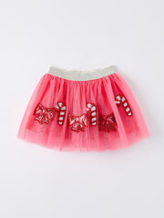 Christmas Candy Cane & Bow Sequin Tutu Skirt for Girls