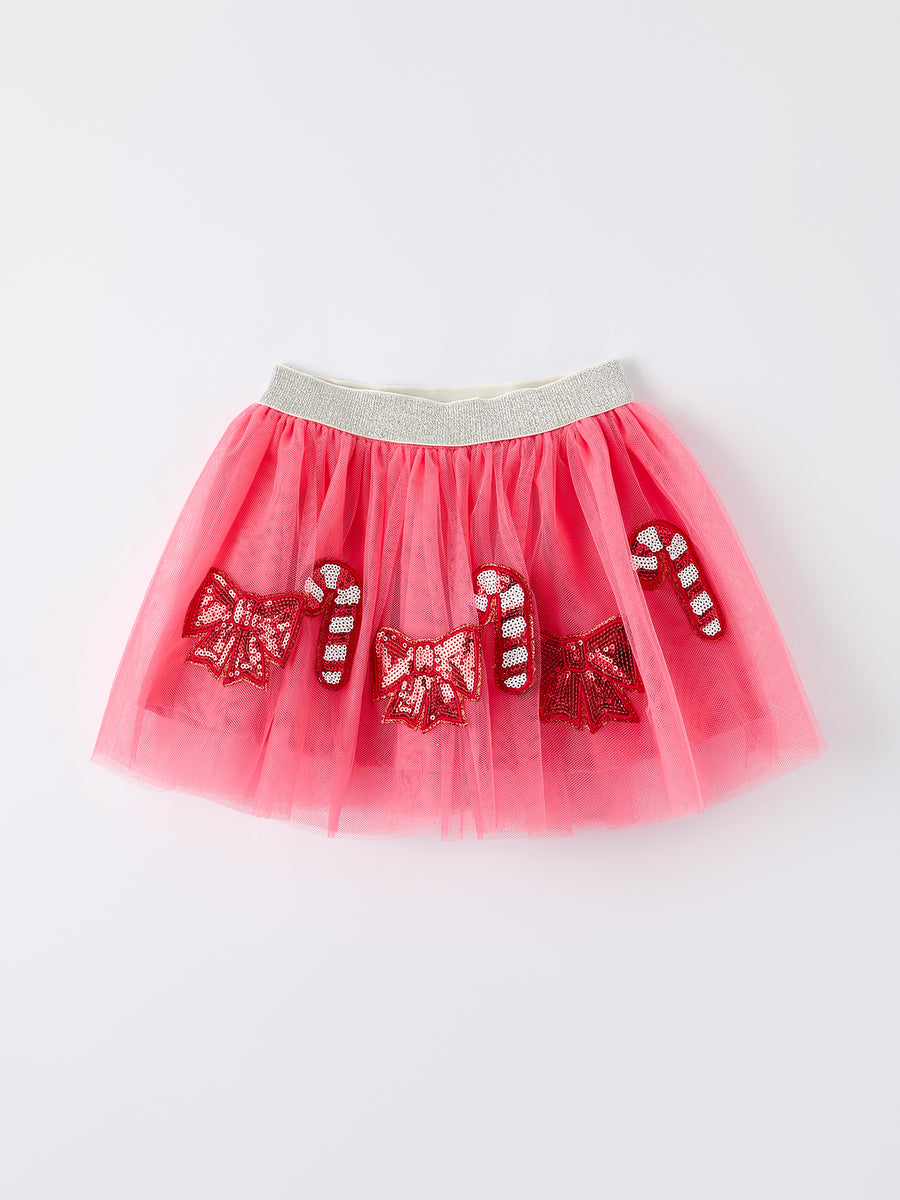 Christmas Candy Cane & Bow Sequin Tutu Skirt for Girls