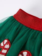 Christmas Candy Cane Sequin Applique Green Tulle Skirt