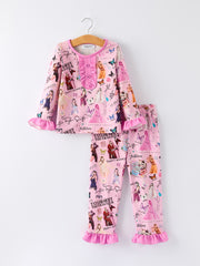 TS Printed Girls Purple Long Sleeve Pajamas Set