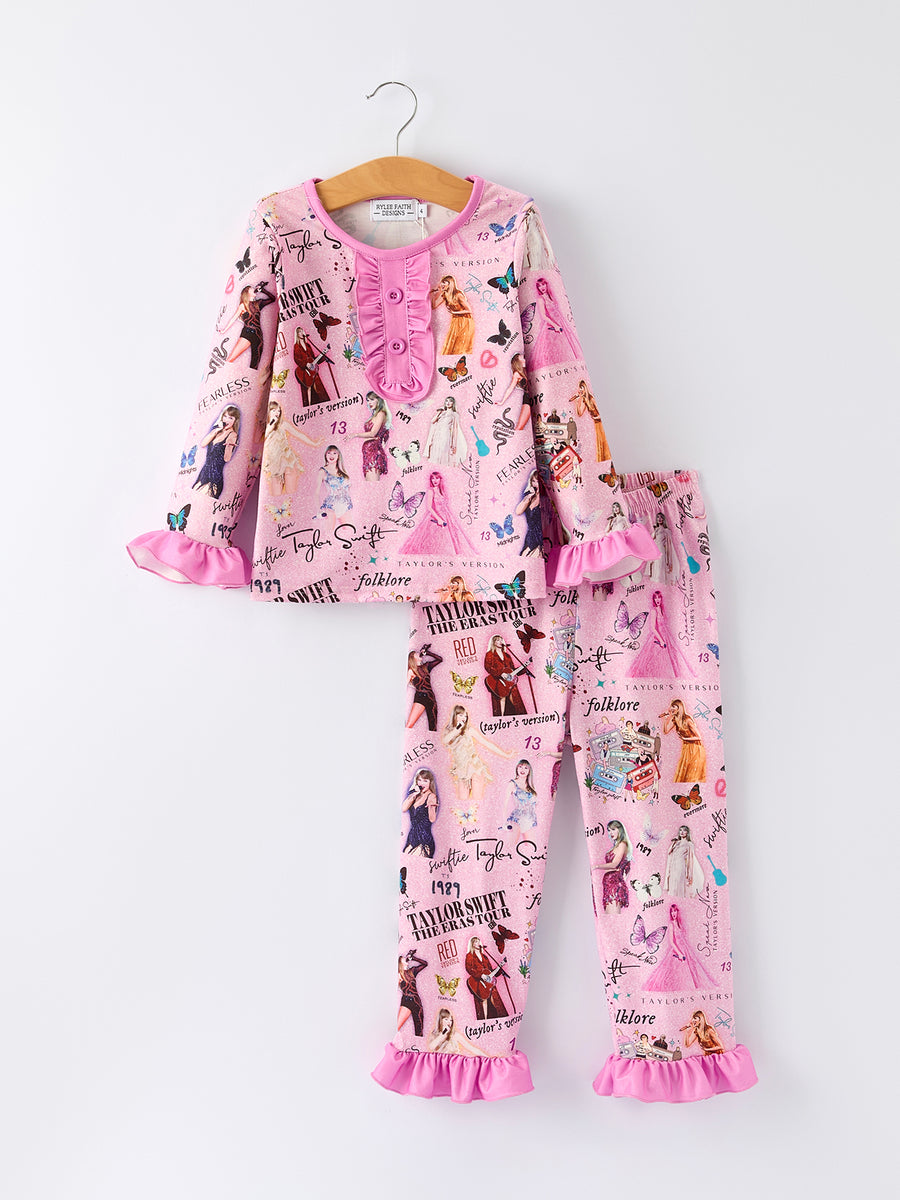 TS Printed Girls Purple Long Sleeve Pajamas Set