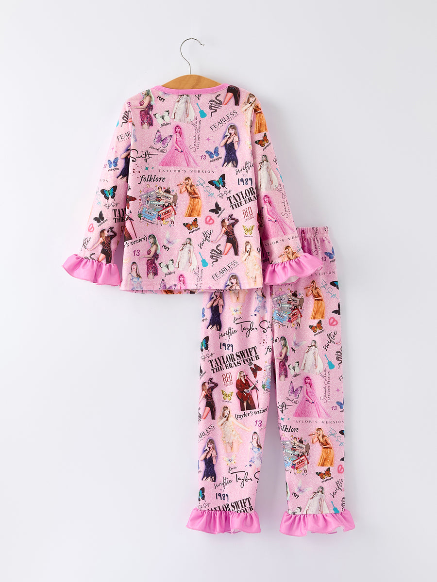 TS Printed Girls Purple Long Sleeve Pajamas Set