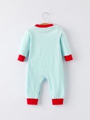 Christmas Santa Candy Cane Cookie Embroidery Baby Boys Striped Romper