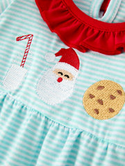 Christmas Santa Candy Cane Cookie Embroidery Baby Girls Striped Romper