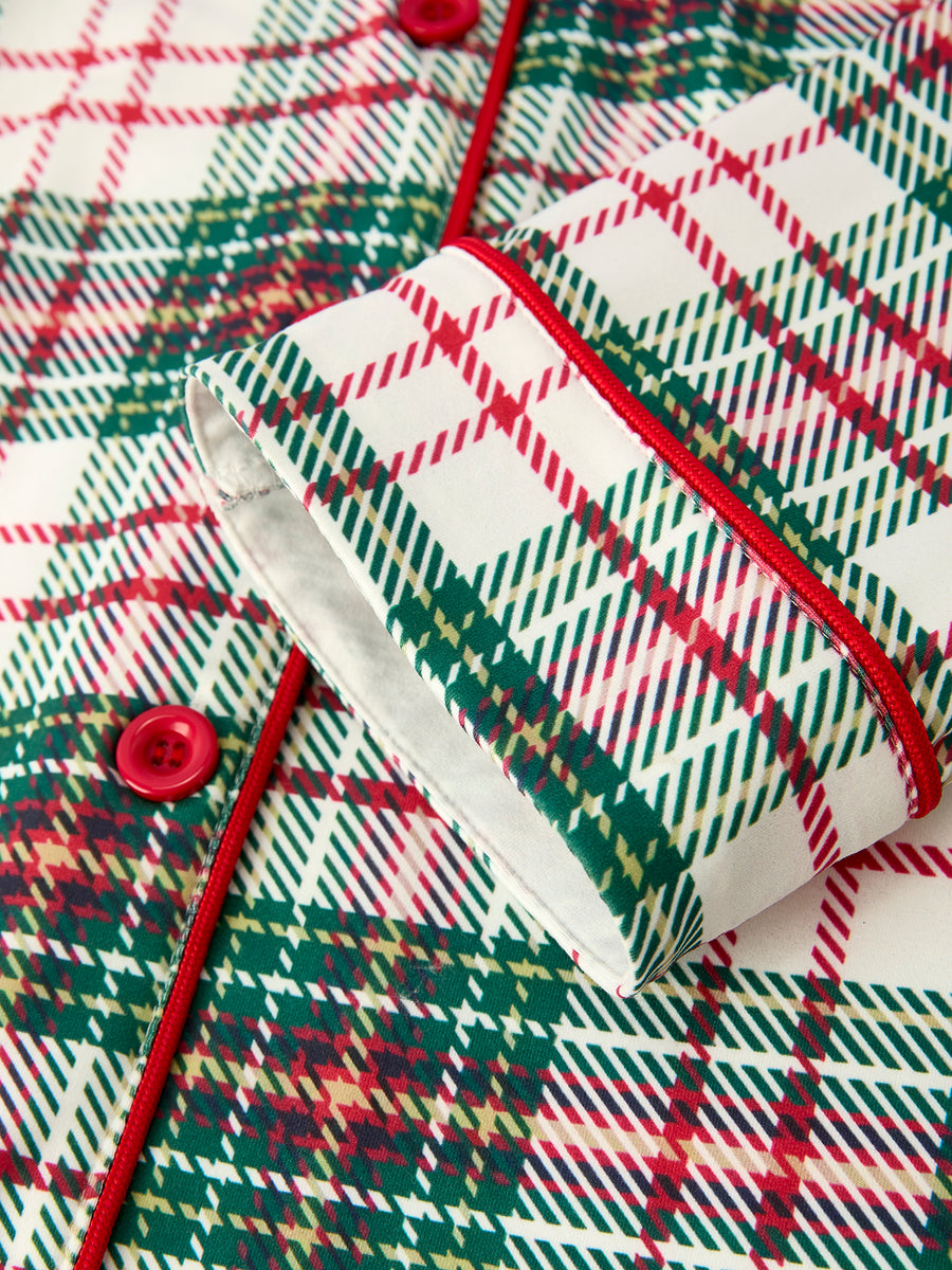 Mommy & Me Christmas Plaid Girls Pajamas Set with Long Sleeves and Red Cuffs