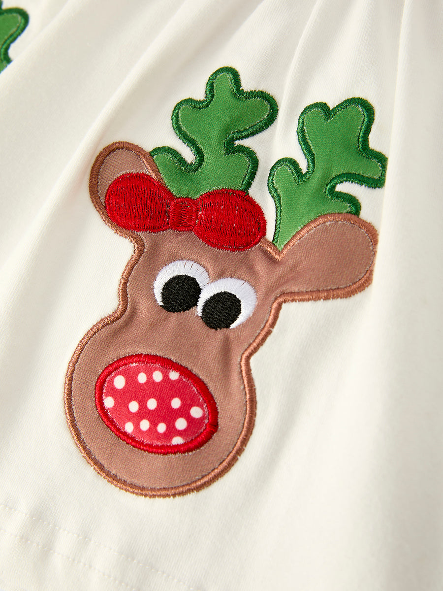 Christmas Toddler Girls Reindeer Applique Long Sleeve Top and Flared Pants Set