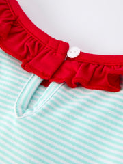 Girls Christmas Santa Candy Cane Cookie Embroidery Striped Set