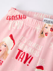 Christmas Santa TS Print Ruffle Girls Pajama Set