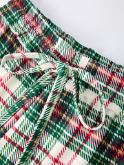 Mommy & Me Christmas Plaid Girls Pajamas Set with Long Sleeves and Red Cuffs
