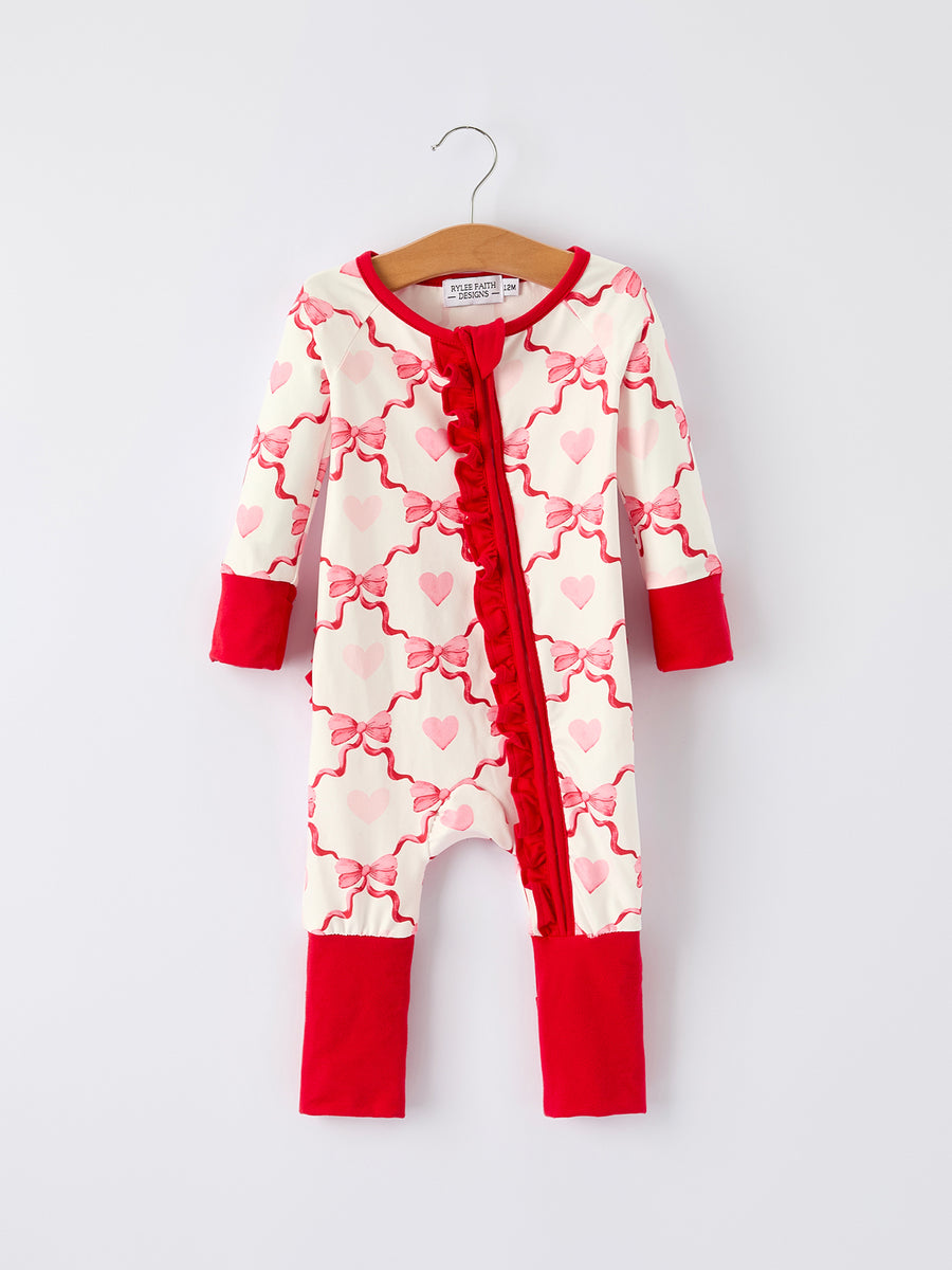 Valentine’s Day Baby Girl Romper with Heart and Bow Print