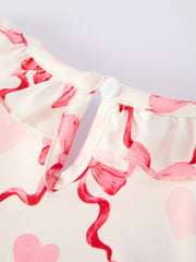 Girls Valentine Dress with Heart Embroidery and Bowknot Design