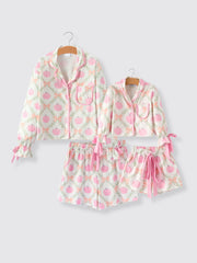 PREORDER Mommy and Me Fall Halloween Pumpkin Floral Print Long Sleeve Top Shorts Girls Pajama Set