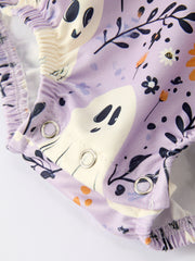 Purple Halloween Ghost Print Baby Girl Romper with Bow Ruffles