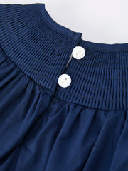 Navy Blue Nativity Smocking Embroidered Baby Girls Christmas Romper