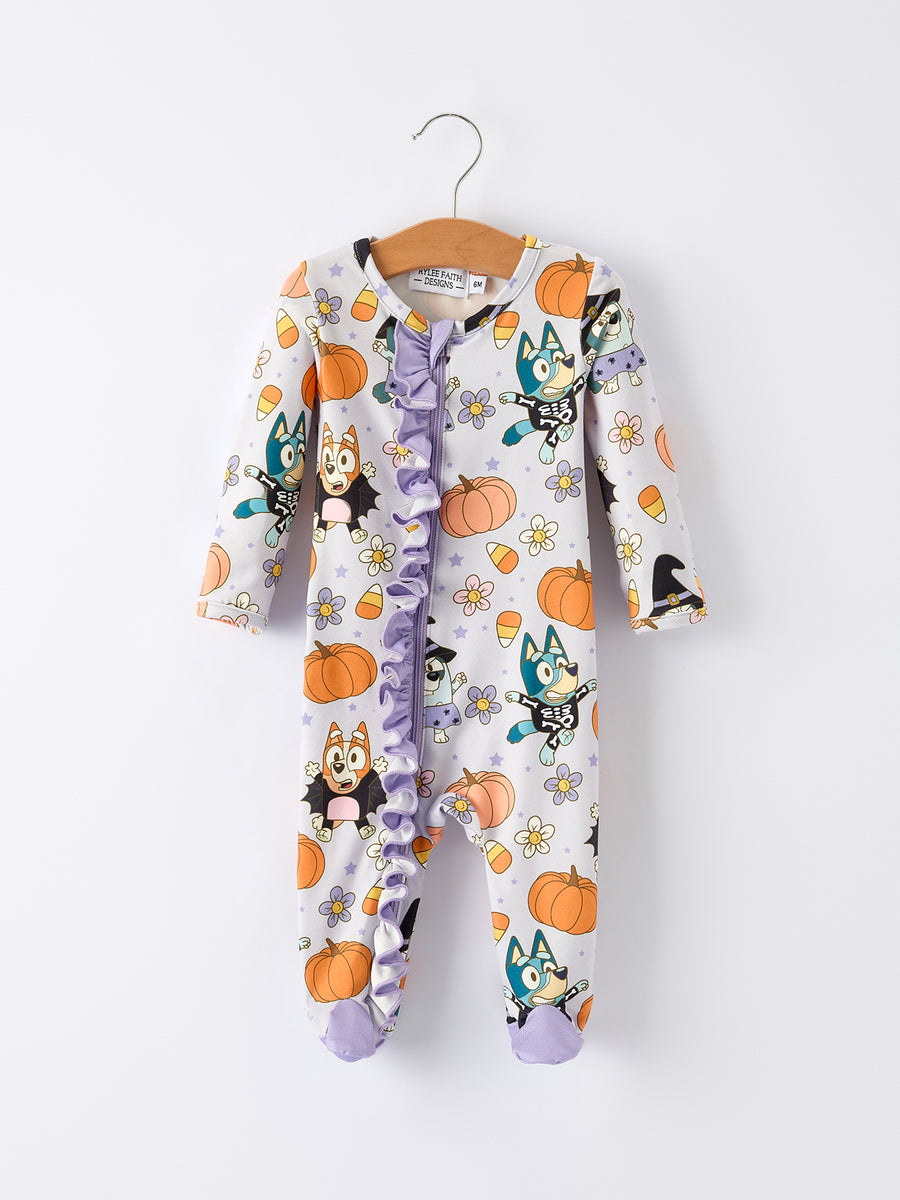 Halloween Pumpkin Character Print Girls' Romper
