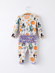 Halloween Pumpkin Character Print Girls' Romper