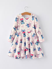 Valentine Character Love Print Dress for Toddler Girls