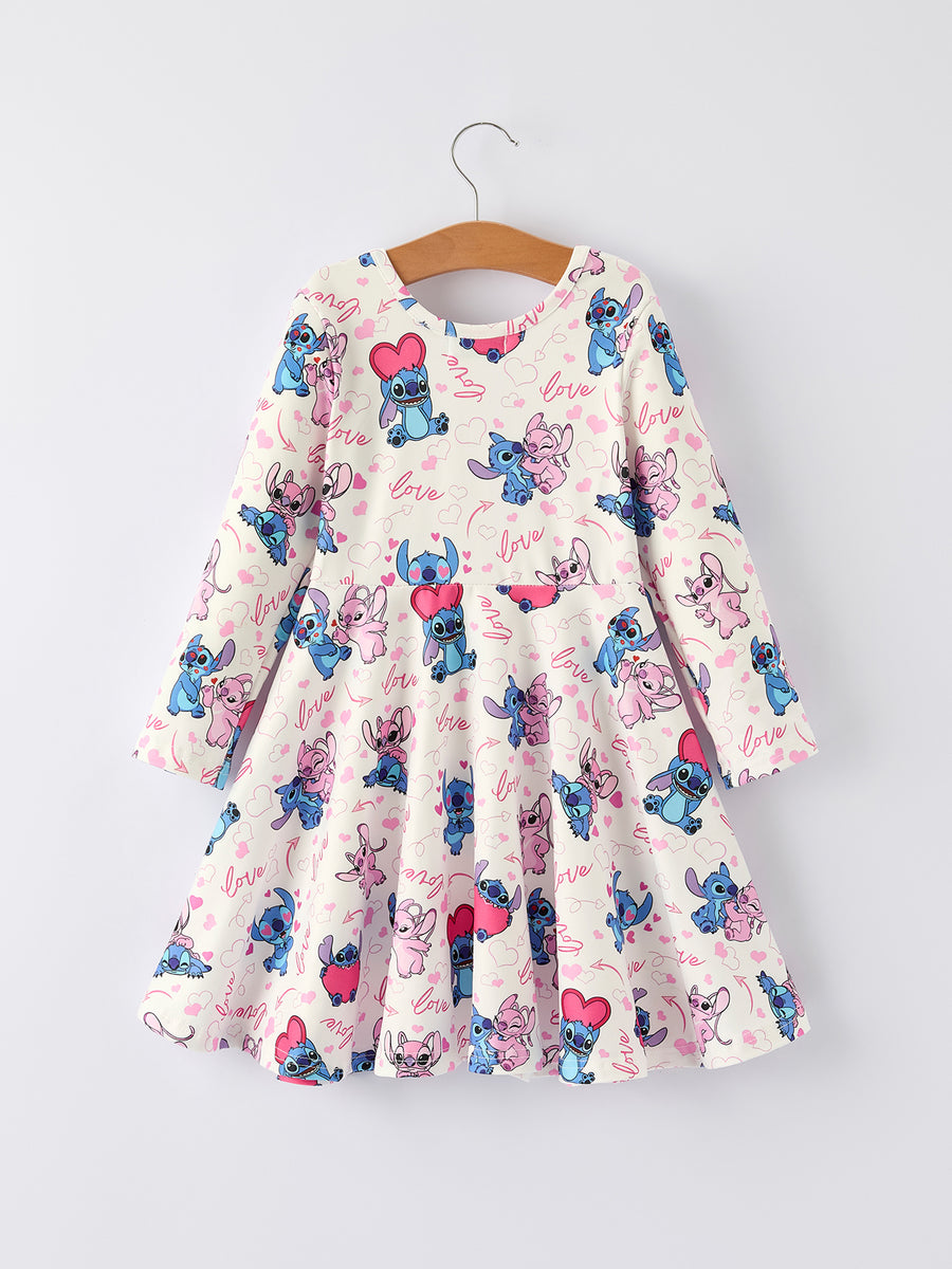 Valentine Character Love Print Dress for Toddler Girls