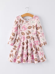 Girls Pink Dress with Football and Bow Print
