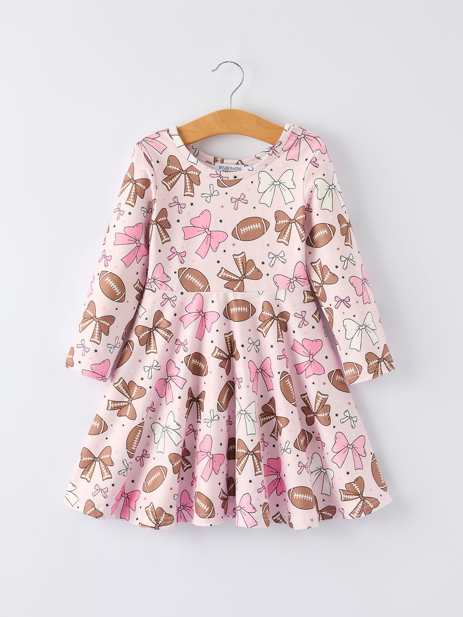 Girls Pink Dress with Football and Bow Print